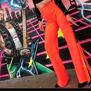 Neon Orange High Wasted Flare Side Leg Pants